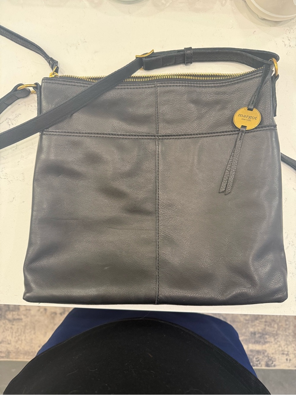 margot Black Leather Crossbody with Gold Accent